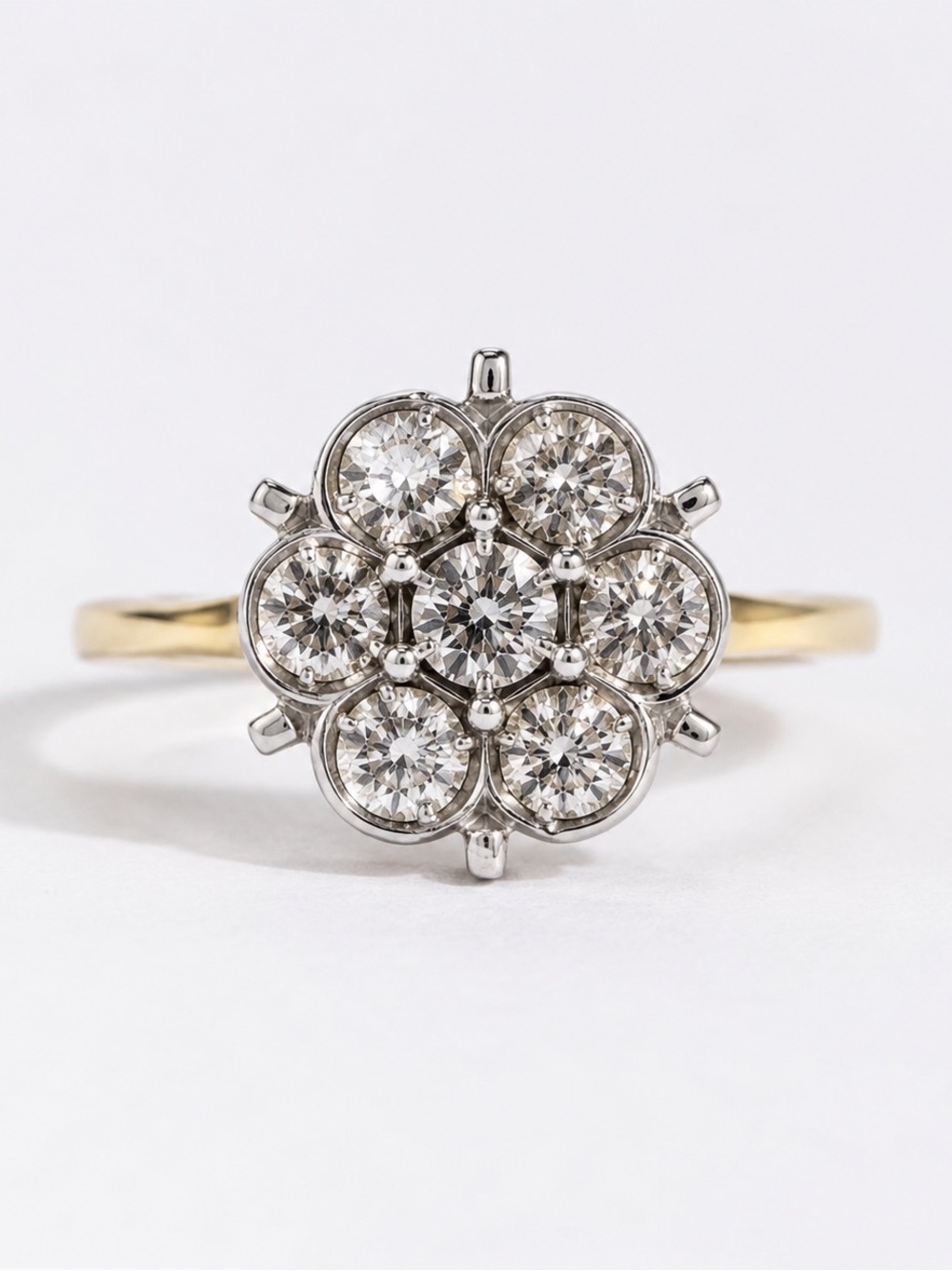 Solid 14K Gold Natural Diamond Daisy Flower Cluster Engagement Ring 0.55ctw